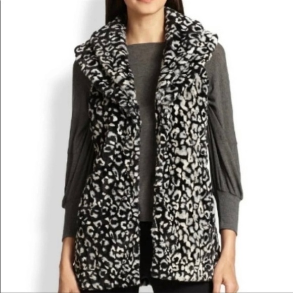 Alice + Olivia Kelsi Faux Fur Long Printed Vest - Picture 1 of 5